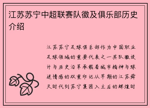 江苏苏宁中超联赛队徽及俱乐部历史介绍